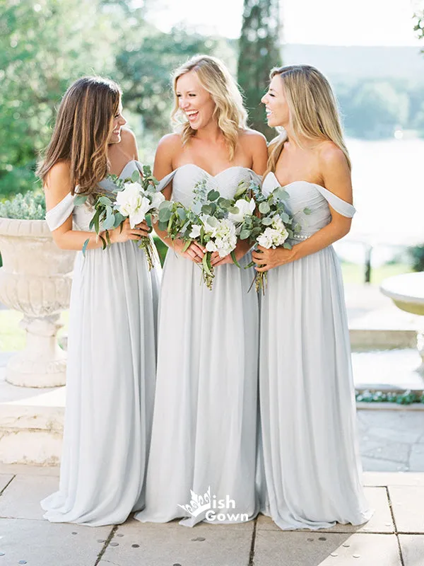 Charming Off the Shoulder Sweetheart Chiffon Long Cheap Bridesmaid Dresses, WG463