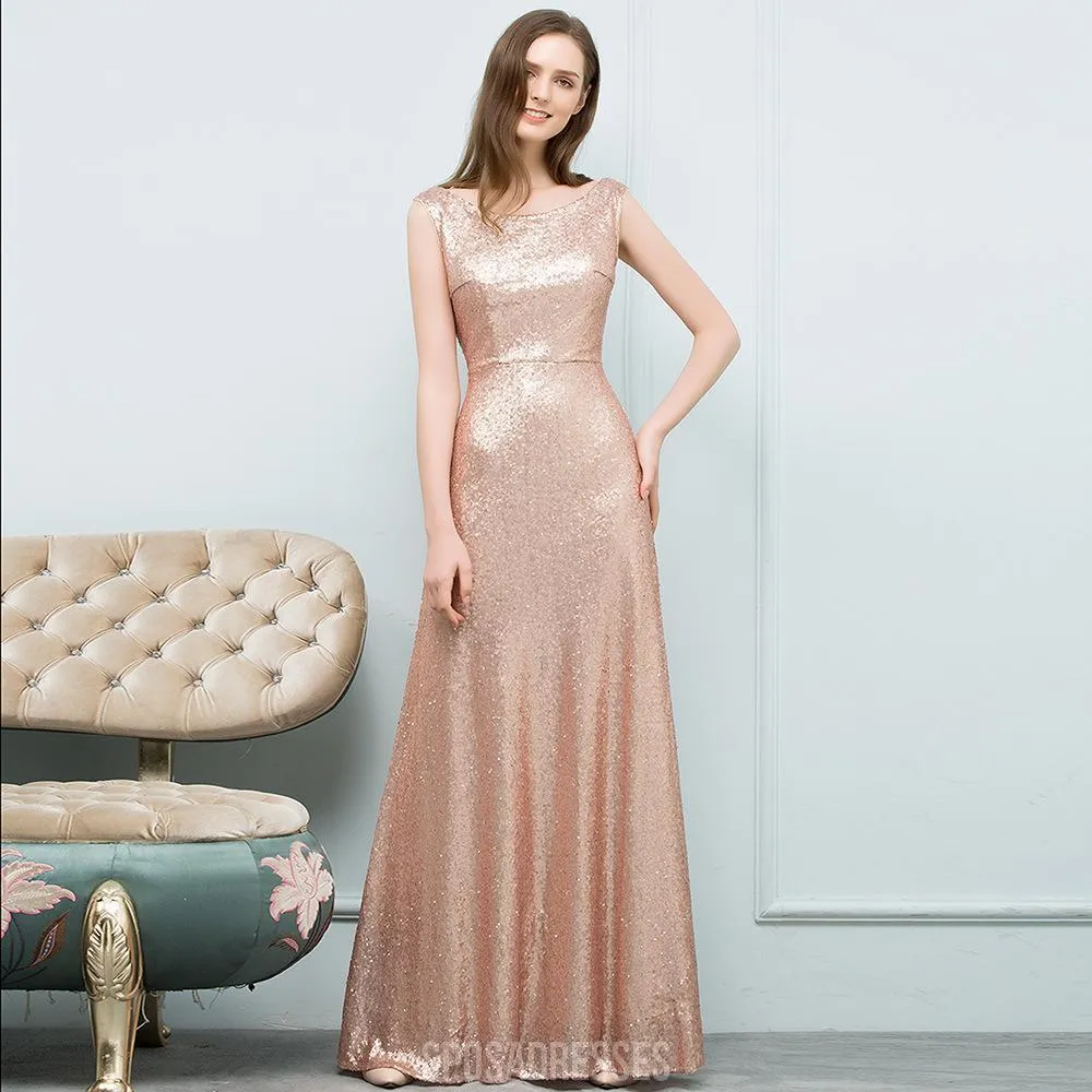 Cheap Sparkly Floor Length Mismatched Gold Sequin Bridesmaid Dresses, WG547