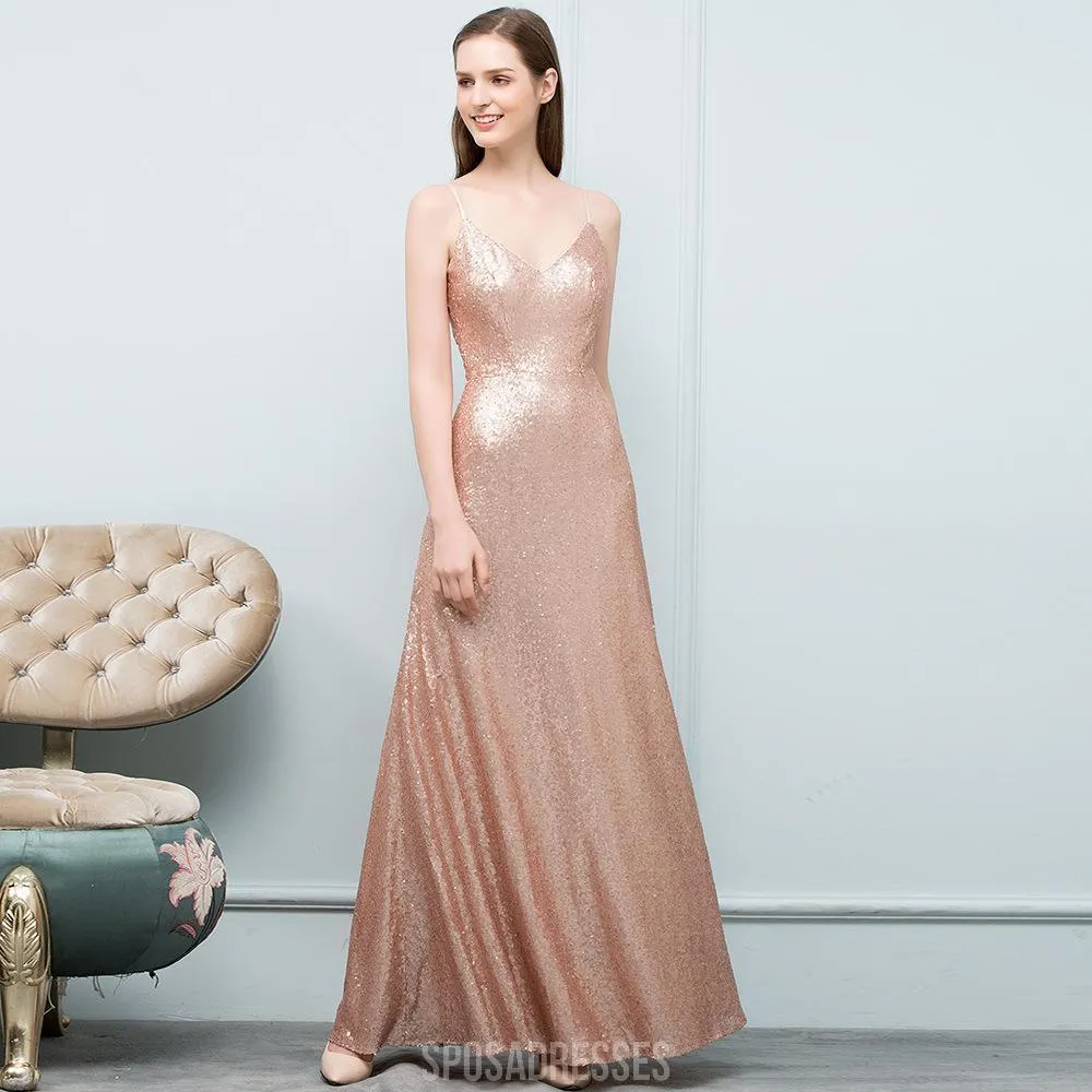 Cheap Sparkly Floor Length Mismatched Gold Sequin Bridesmaid Dresses, WG547