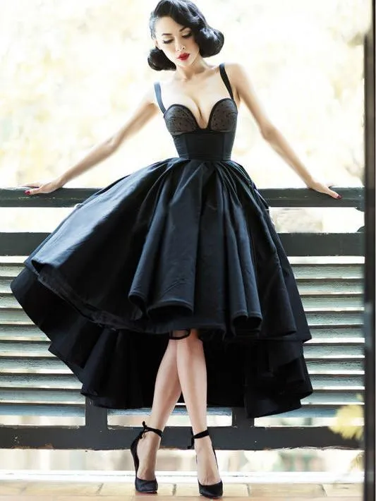 Chic Black Prom Dress Vintage Asymmetrical Cheap Prom Dress #ER295