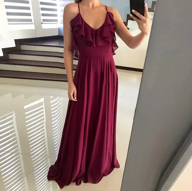 Chiffon Open Back Floor-Length A Line Formal Cheap Sexy Bridesmaid Dresses, WG52