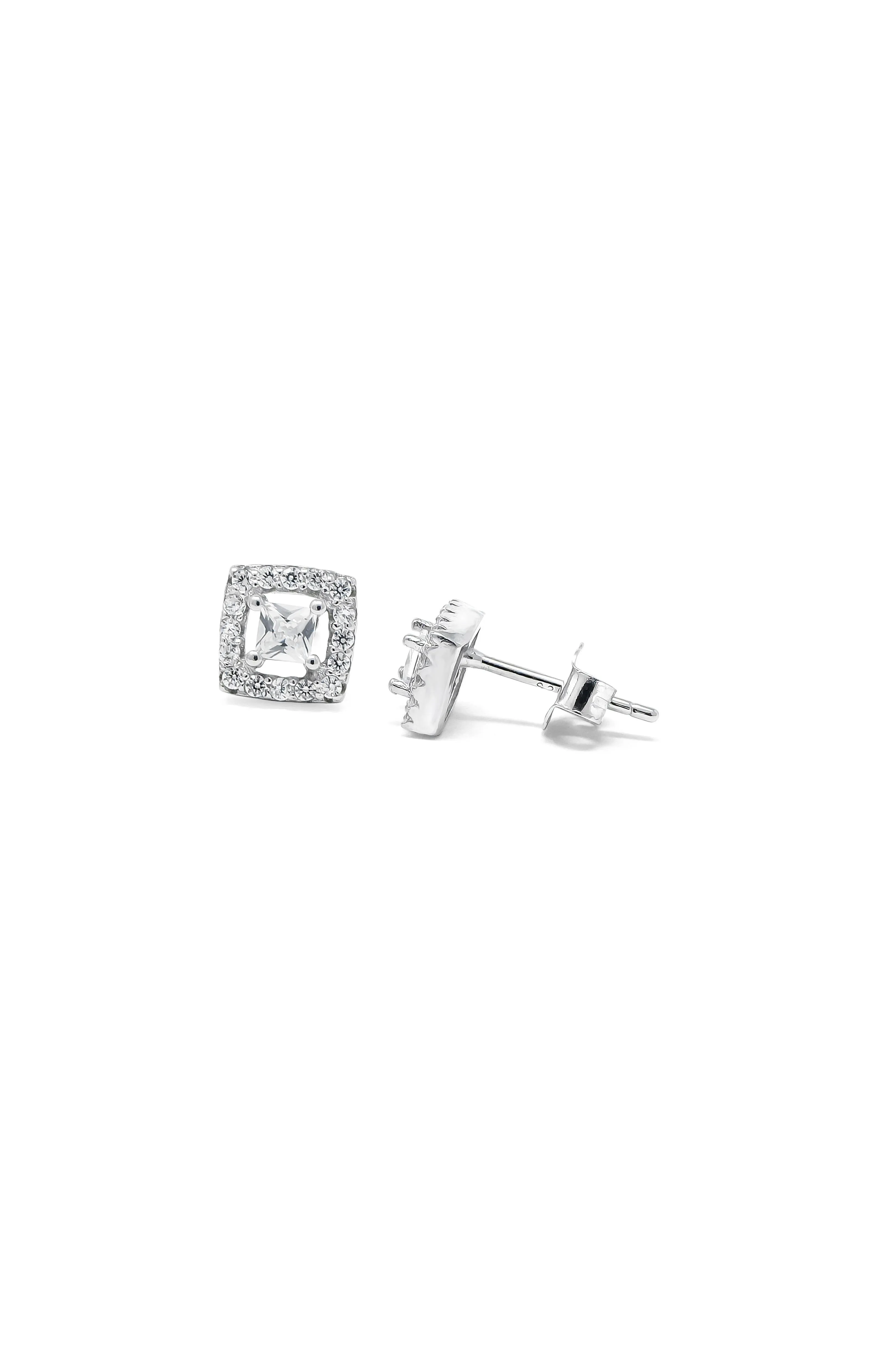 Classic Princess Cut Solitaire Classic Sterling Silver Stud Earrings