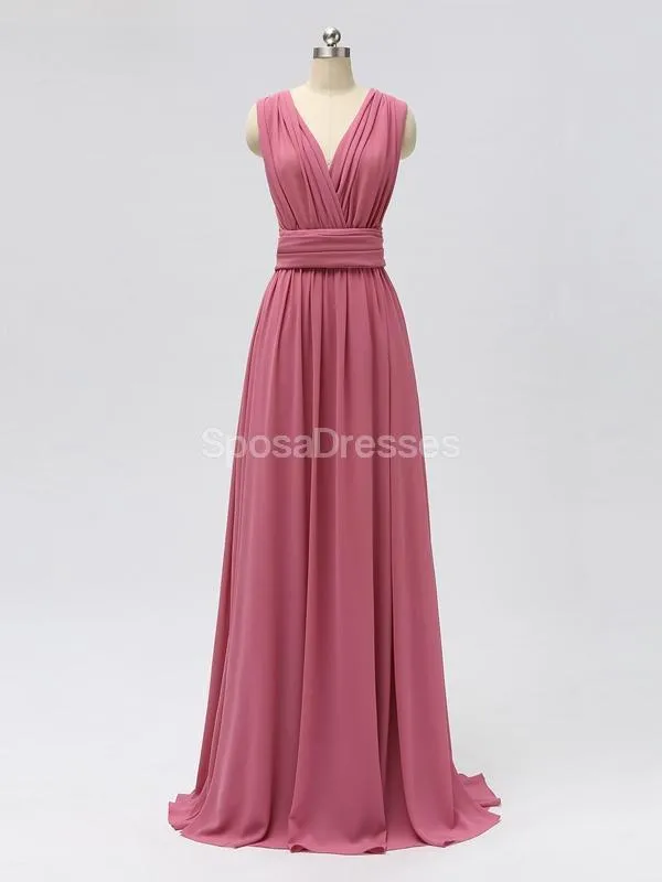 Convertible Chiffon Long Pink Cheap Bridesmaid Dresses Online, WG603