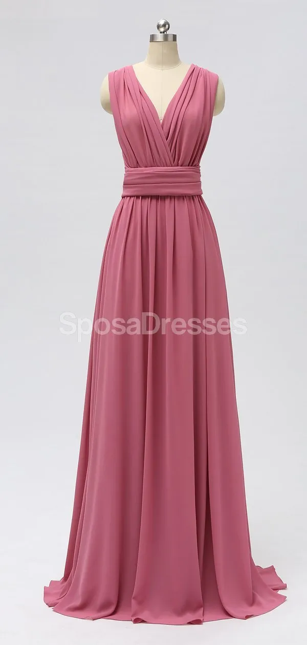 Convertible Chiffon Long Pink Cheap Bridesmaid Dresses Online, WG603