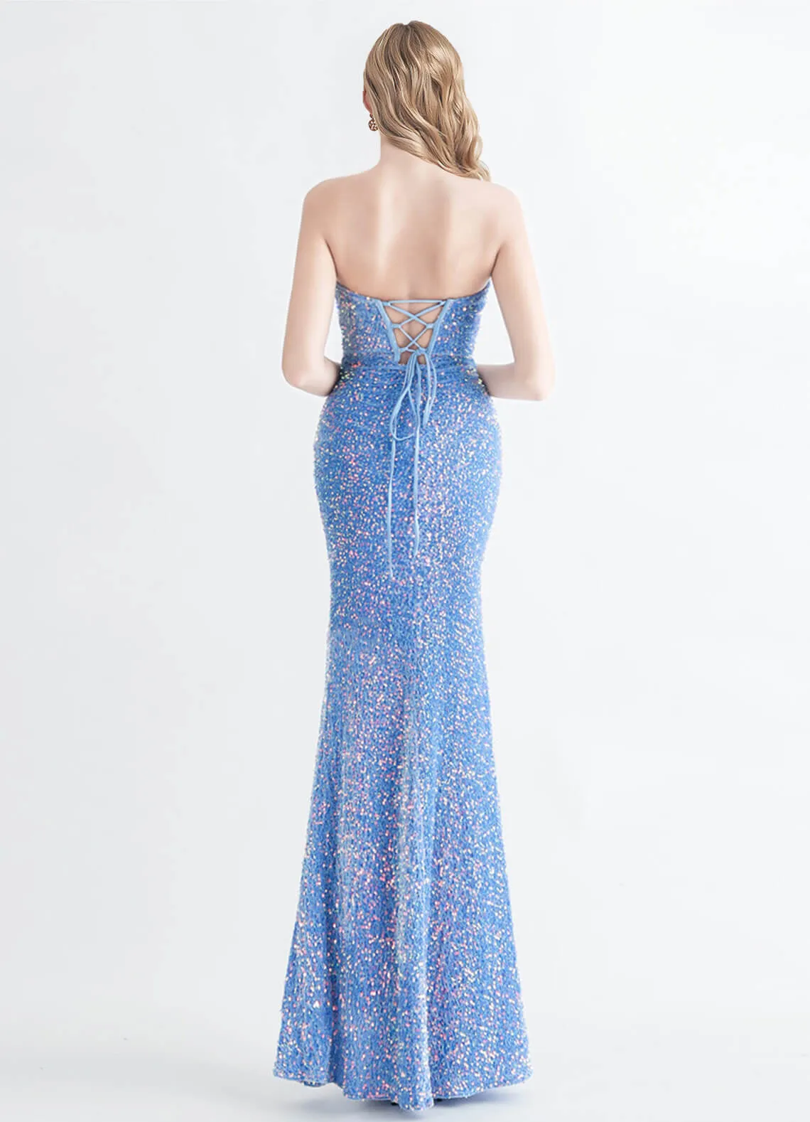 Cornflower Blue Sweetheart Strapless Luxury Sequin Mermaid Formal Gown