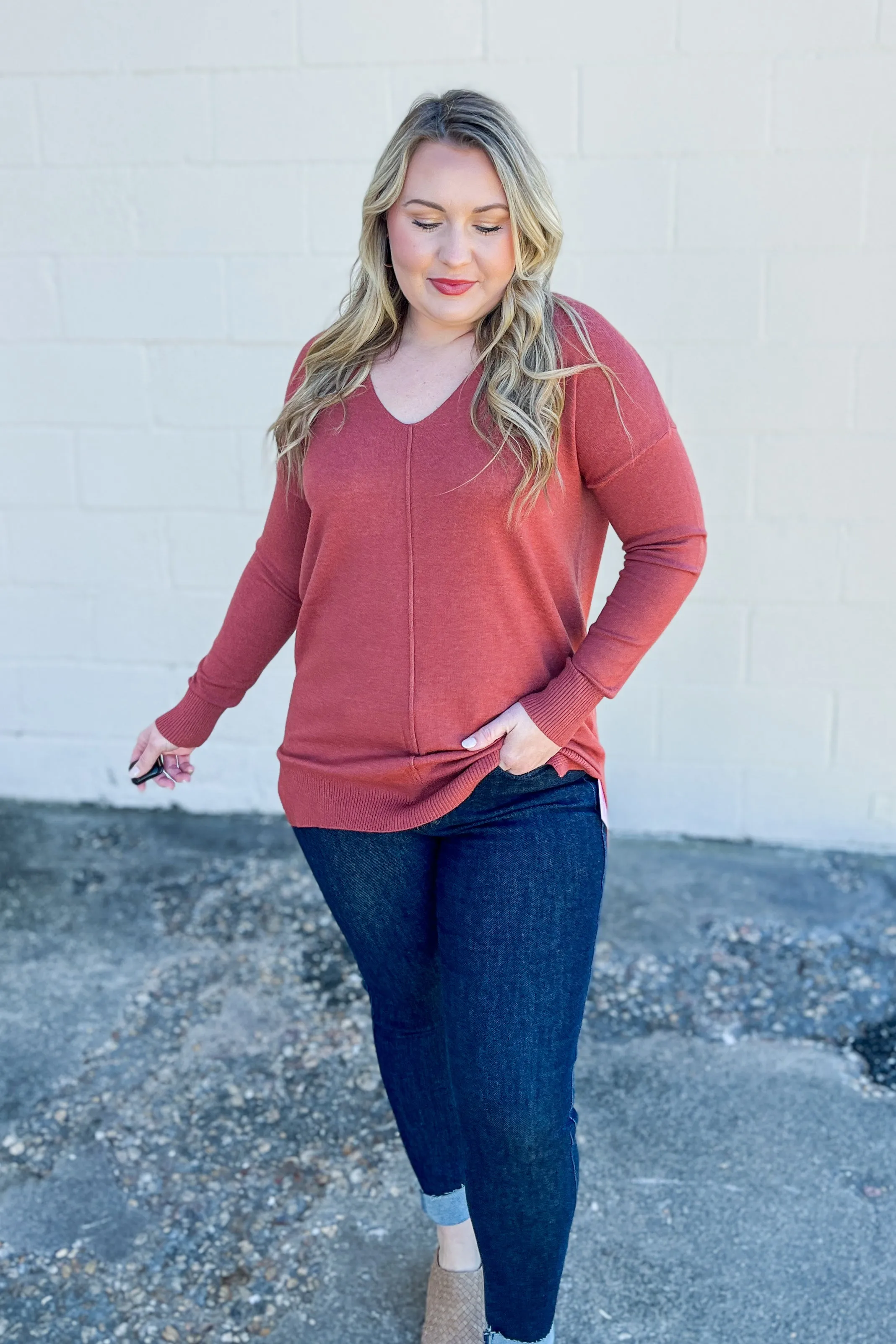 Cozy Charm Top, Heathered Rust