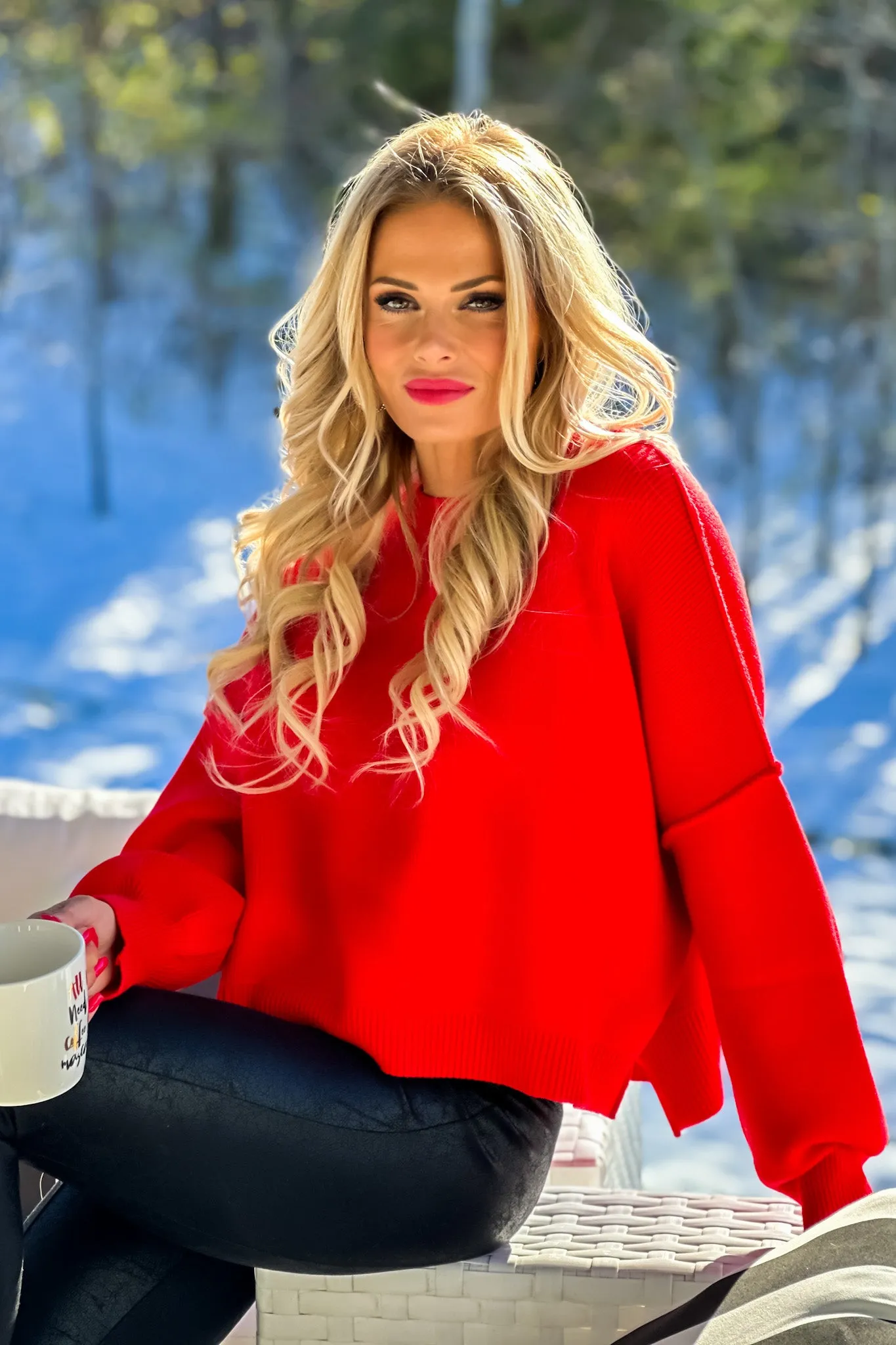 Cozy Era Relaxed Cropped Sweater : Red