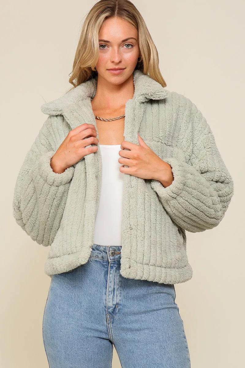 Cozy Jacket -Teddy Button Down -Sage