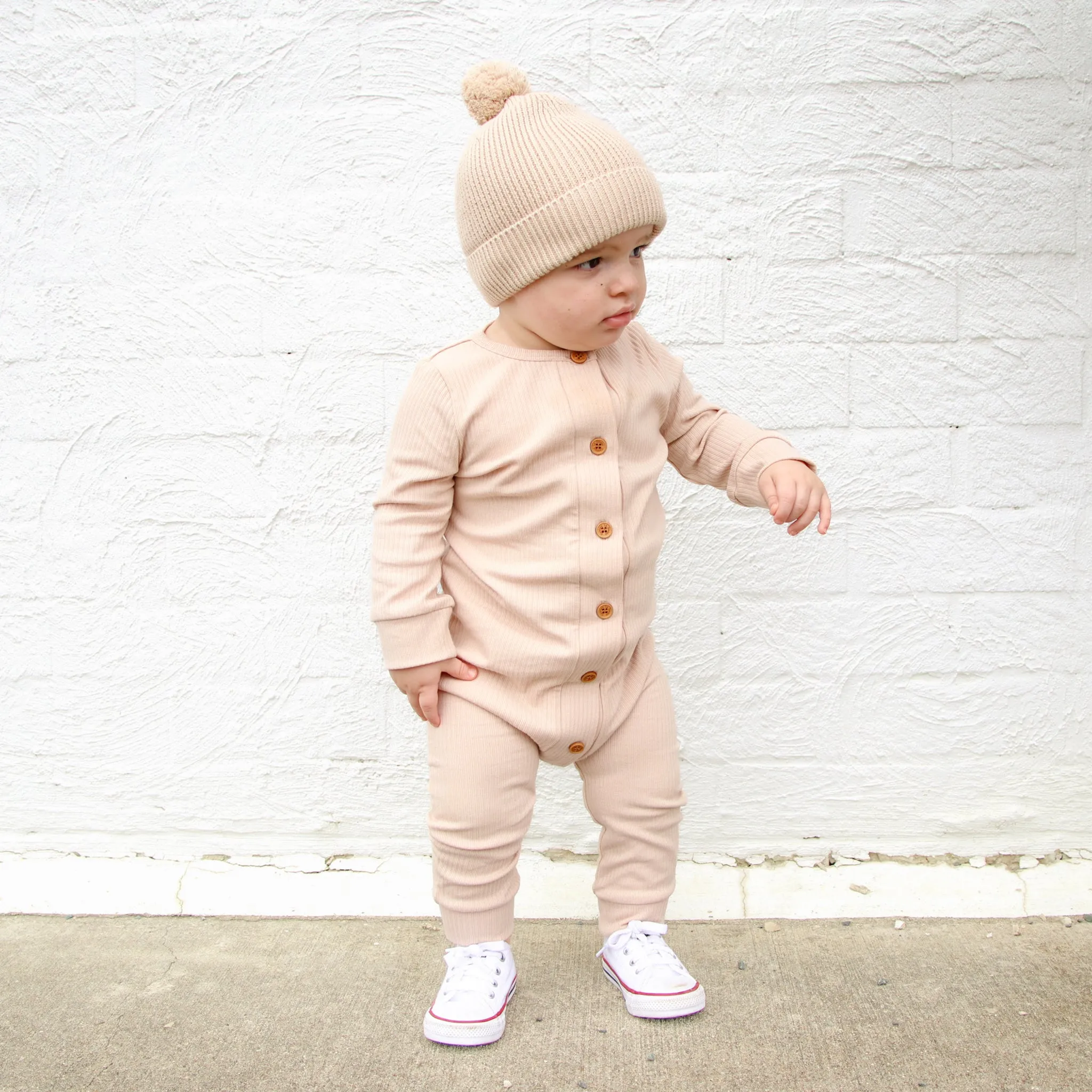 Cozy Long Sleeve Louie Romper - Oatmeal