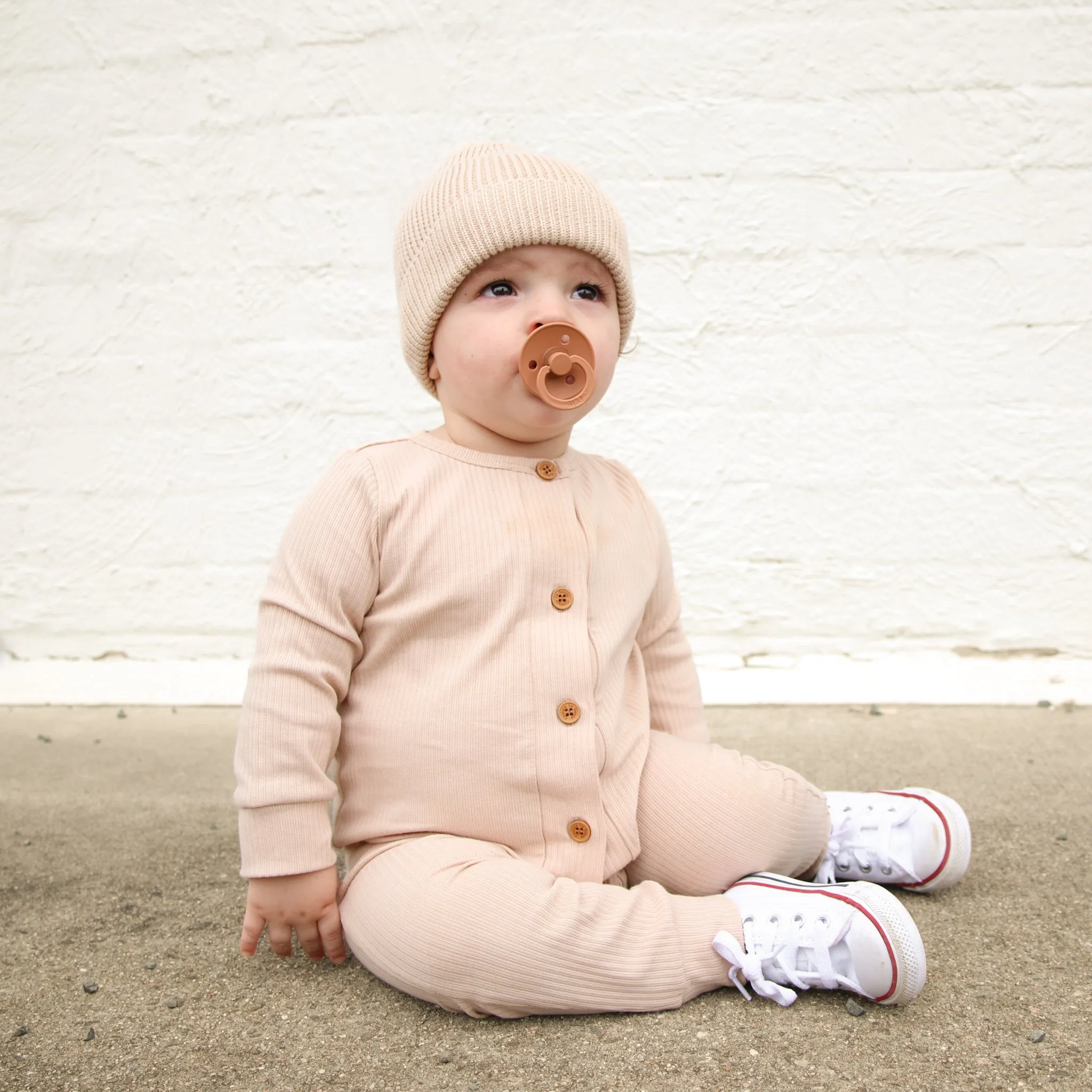 Cozy Long Sleeve Louie Romper - Oatmeal