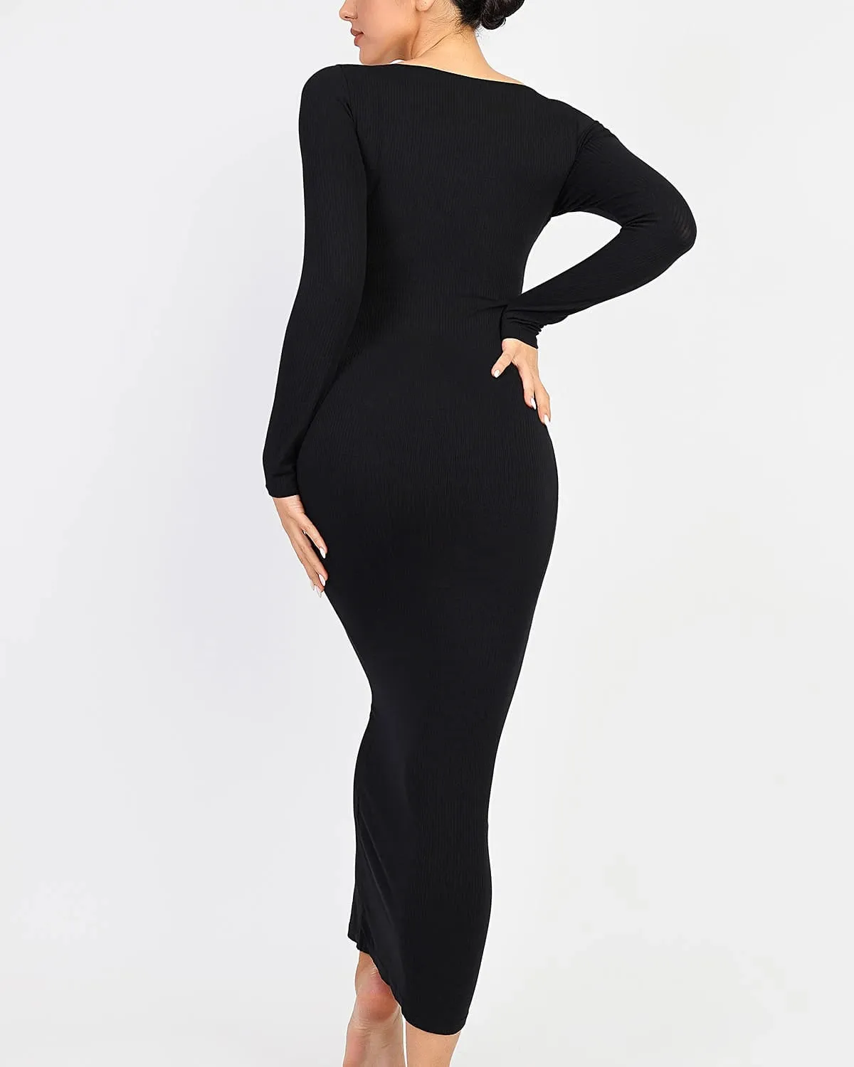 Cozy Ribbed Shoulder Cut-Out Shaping Dress