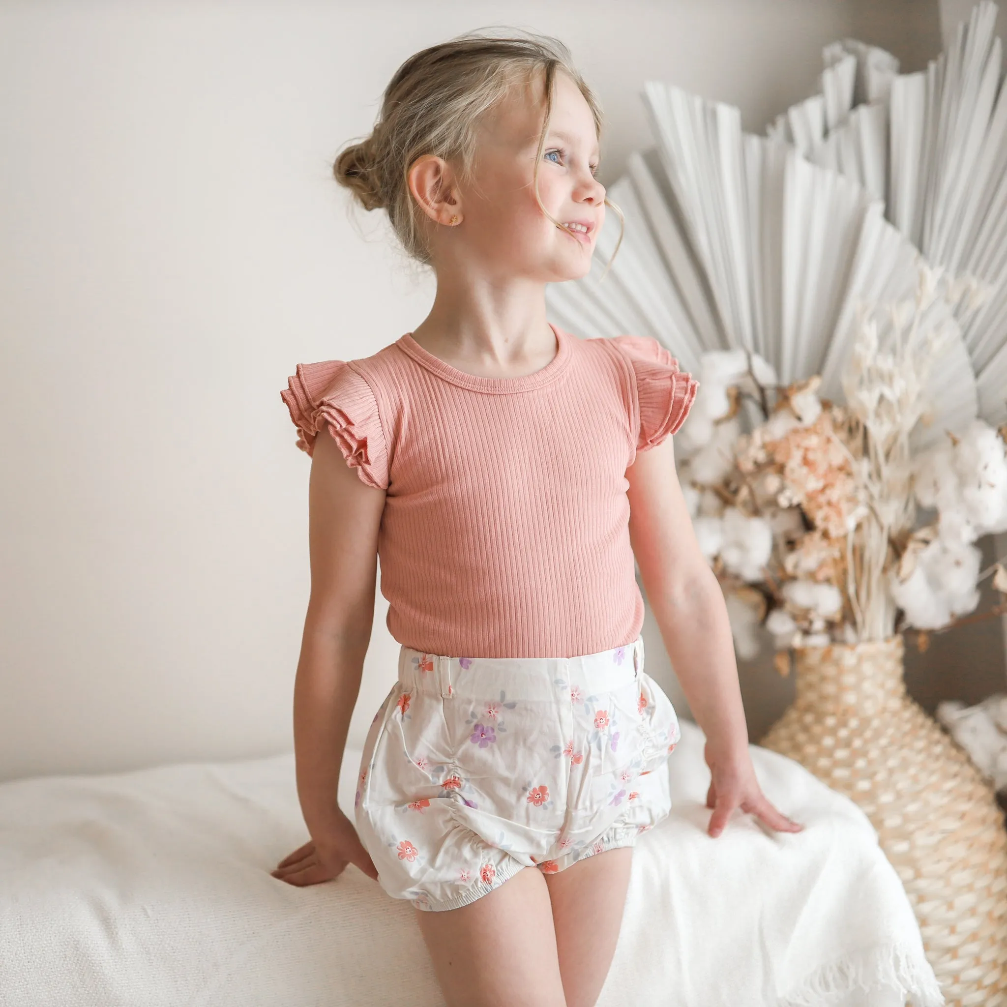 Cozy Short Sleeve Flutter - Peach Parfait