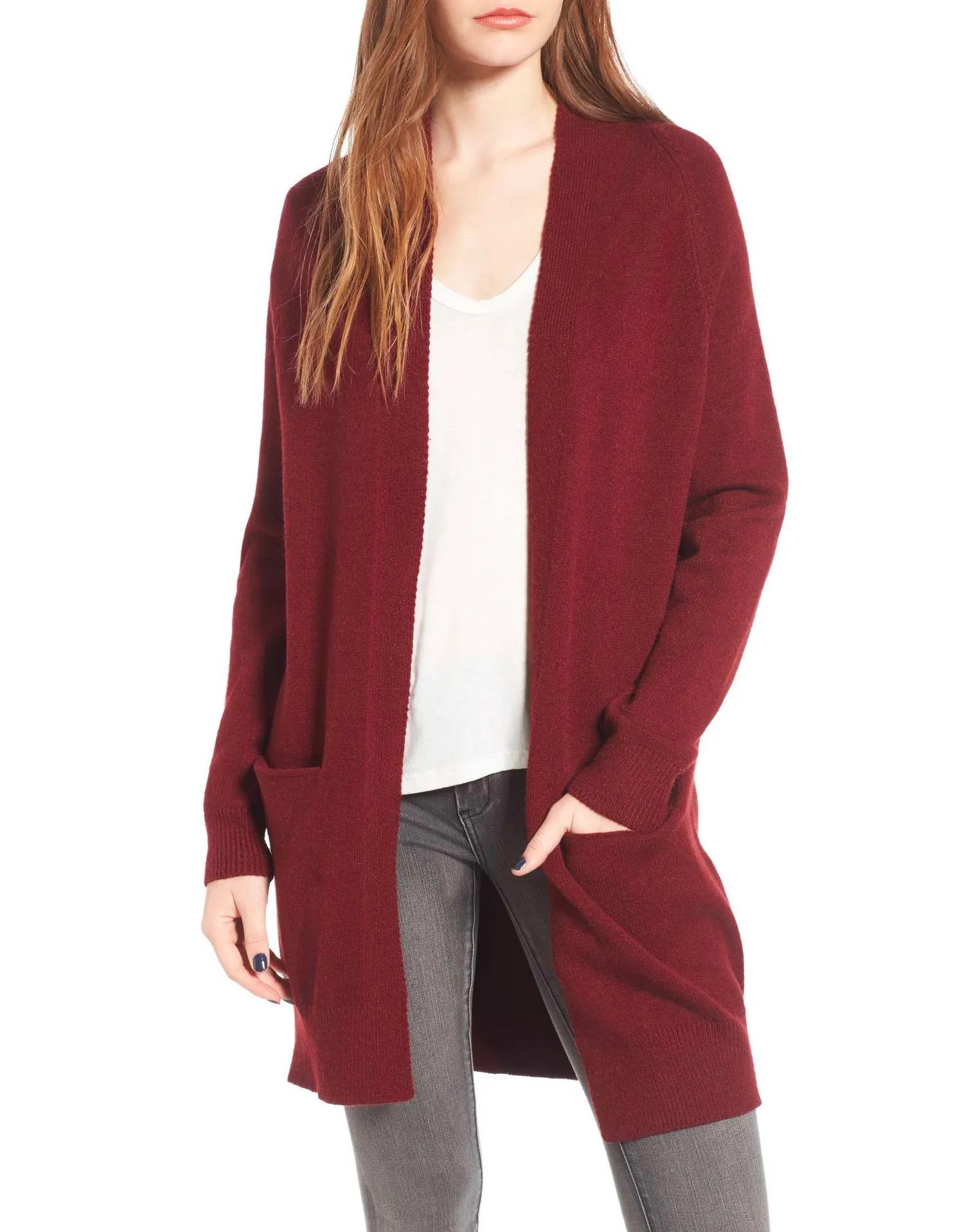 Dreamers - Cozy Open Cardigan in Burgundy