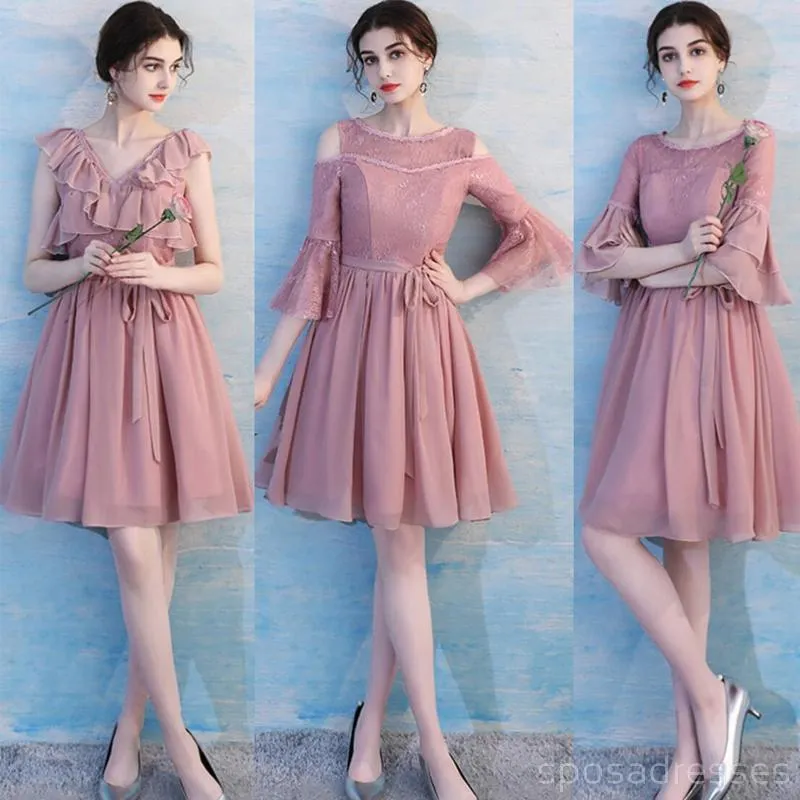 Dusty Pink Chiffon Mismatched Simple Cheap Bridesmaid Dresses Online, WG513