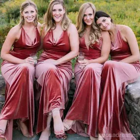 Dusty Rose Mermaid Spaghetti Straps Cheap Long Bridesmaid Dresses Online, WG1148