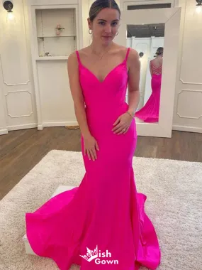 Elegant Mermaid Spaghetti Straps V Neck Sleeveless Cheap Maxi Long Party Prom Gowns,Evening Dresses,WGP497