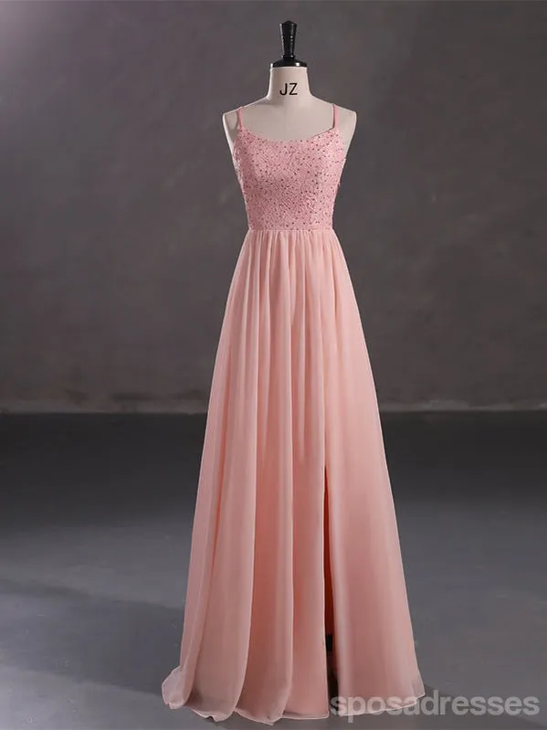 Elegant Pink A-line Spaghetti Straps Cheap Long Prom Dresses Online,13054