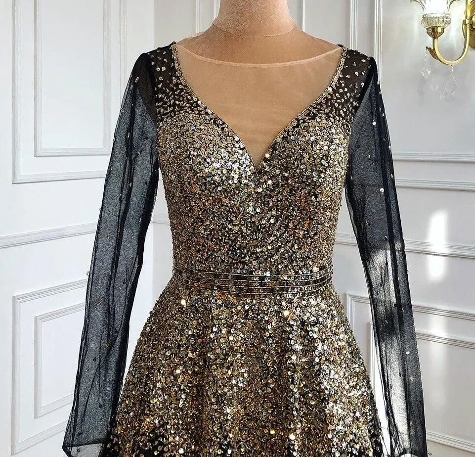 Emerie Black Gold Luxury Sparkle Beading Formal Dress