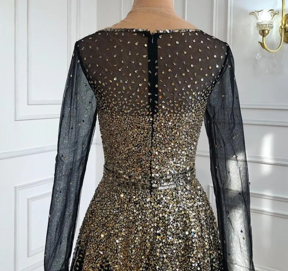 Emerie Black Gold Luxury Sparkle Beading Formal Dress