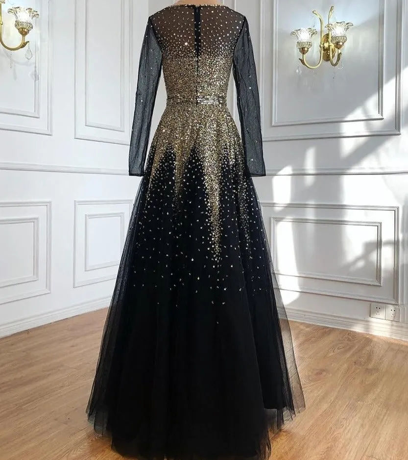 Emerie Black Gold Luxury Sparkle Beading Formal Dress