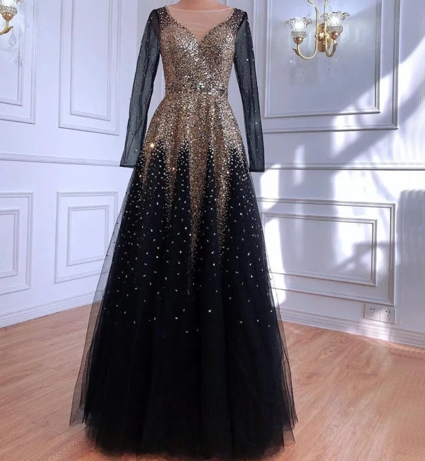 Emerie Black Gold Luxury Sparkle Beading Formal Dress