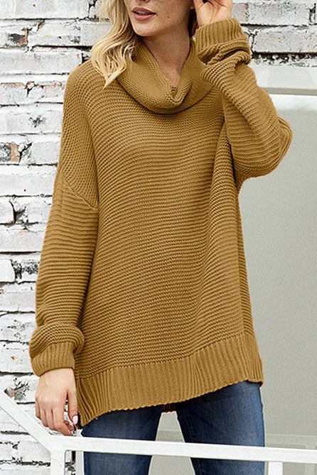 Fashion Khaki Cozy Long Sleeves Turtleneck Sweater