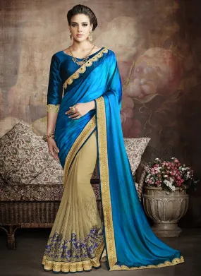 Georgette Formal Wear Embroidered Work Saree  - blue