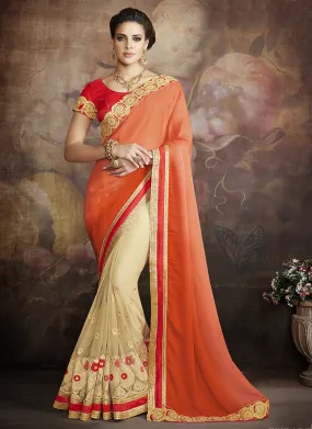 Georgette Formal Wear Embroidered Work Saree  - orange