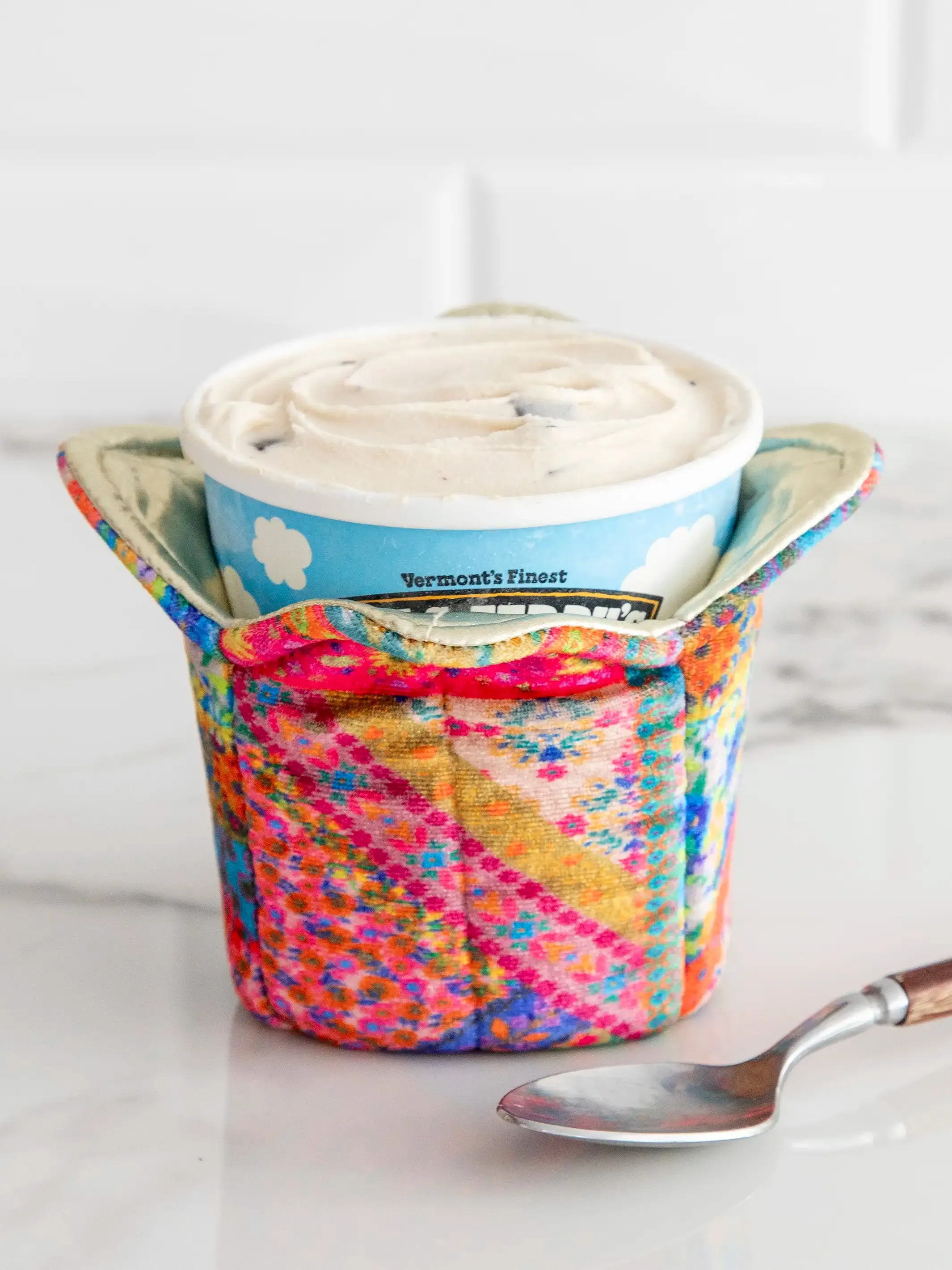 Ice Cream Cozy - Pink Folk Flower Patchwork