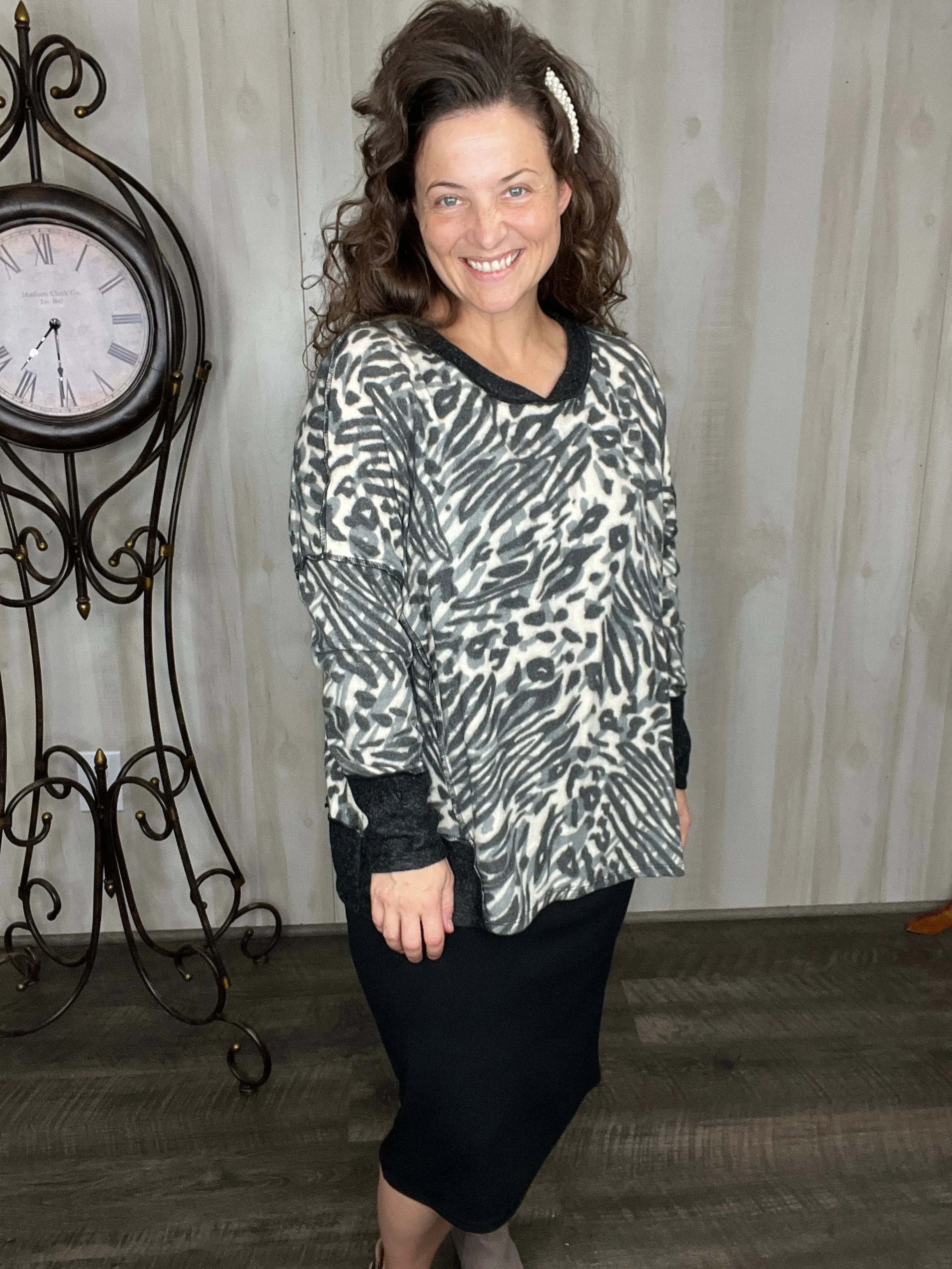 Kaylee Cozy Leopard Oversized Top