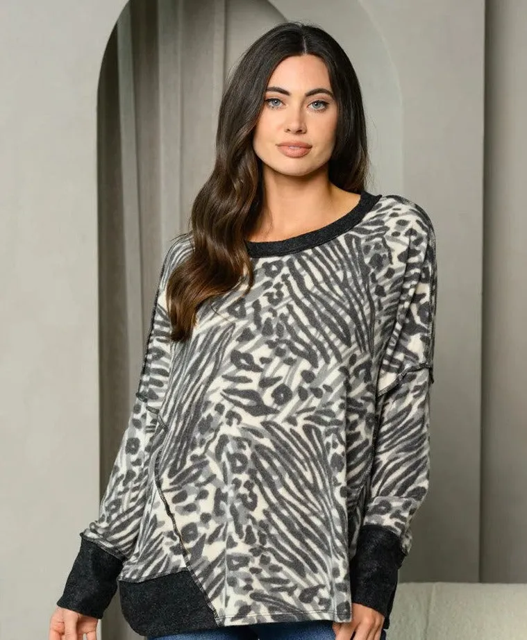 Kaylee Cozy Leopard Oversized Top