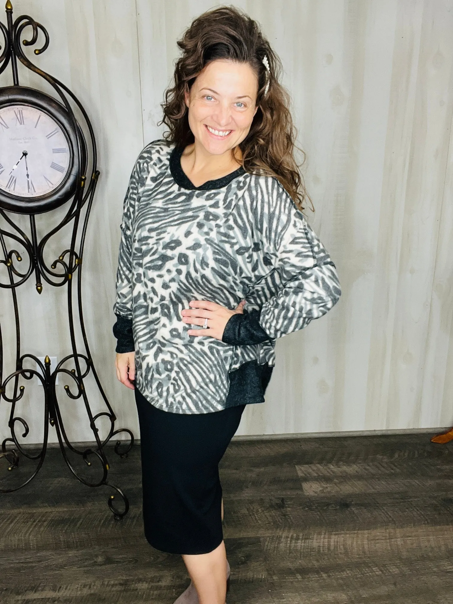 Kaylee Cozy Leopard Oversized Top