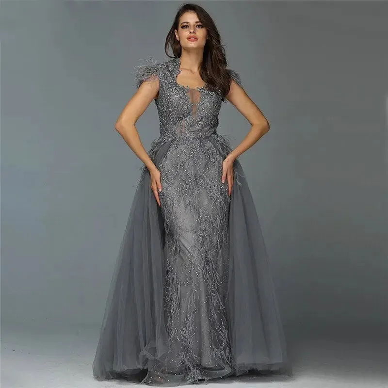 Maliah Crystal Feathers Luxury Formal Dress