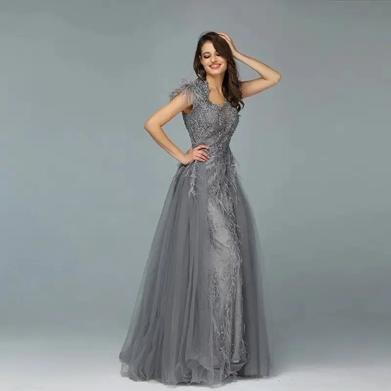 Maliah Crystal Feathers Luxury Formal Dress