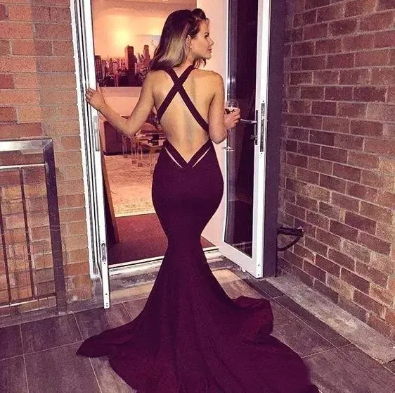 Mermaid Burgundy Prom Dress Sexy V Neck Cheap African Prom Dress #ER368