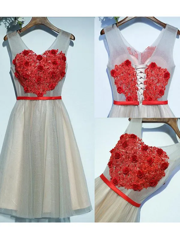 Red Lace Homecoming Dress Cheap Tulle Homecoming Dress ER119