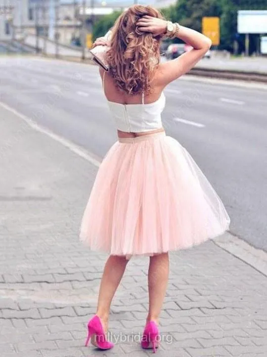 Two Piece Pink Homecoming Dress Cheap Tulle Homecoming Dress ER121