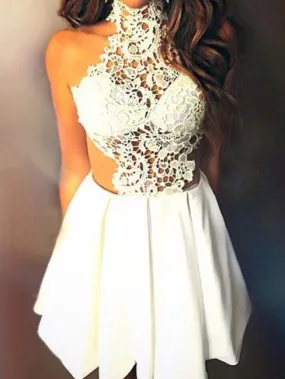 White Lace Homecoming Dress Cheap Party Homecoming Dress ER091