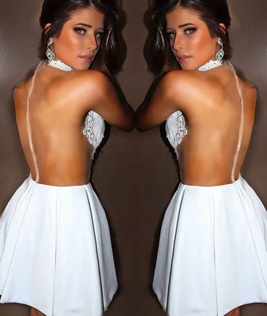 White Lace Homecoming Dress Cheap Party Homecoming Dress ER091