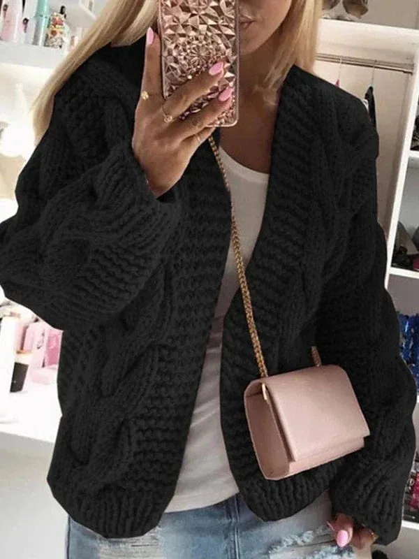 Women's Cozy Hooded Open Front Chunky Knit Cardigan