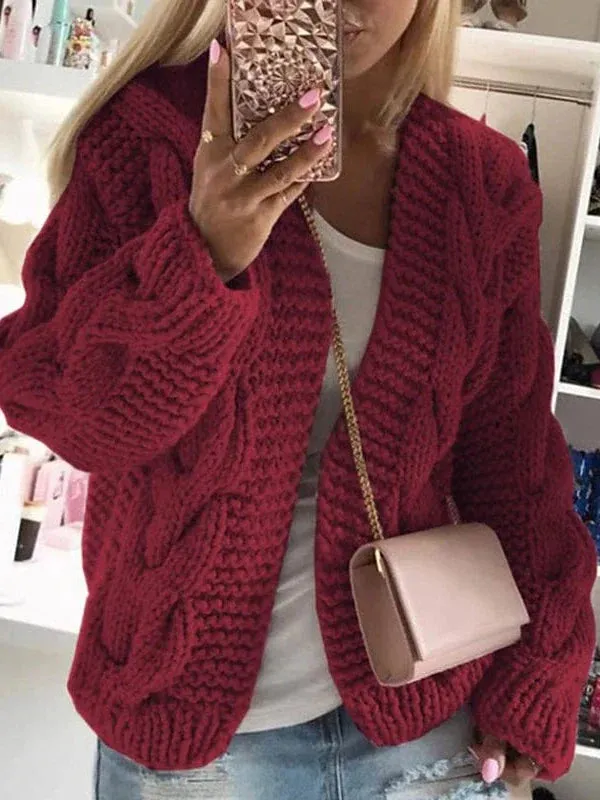 Women's Cozy Hooded Open Front Chunky Knit Cardigan