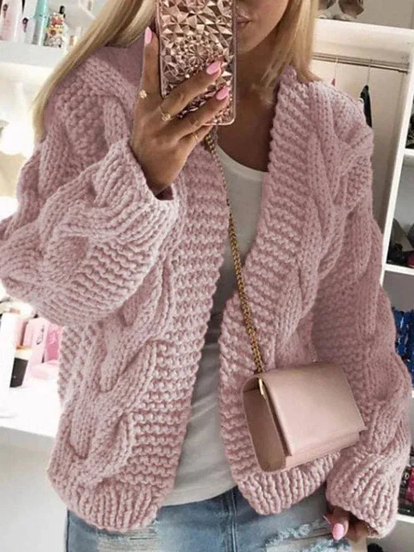 Women's Cozy Hooded Open Front Chunky Knit Cardigan